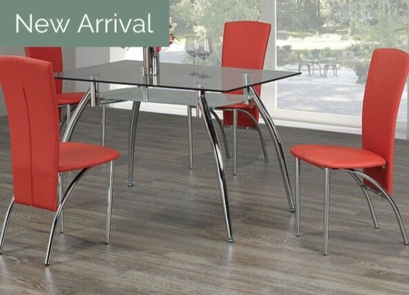 GLASS DINING TABLE WITH 4 BONDED LEATHER CHAIRS BLACK-RED-WHITE2