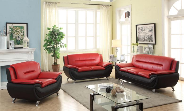 Meg 3350 Red Leather Sofa Set Furtado, Red Leather Sofa And Loveseat