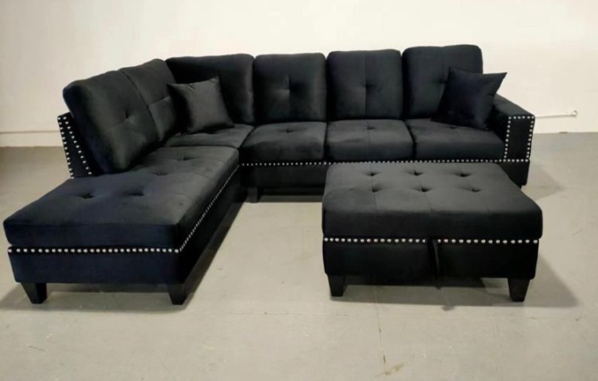 DF-2208 Black Sofa Sectional with Chaise & Ottoman2
