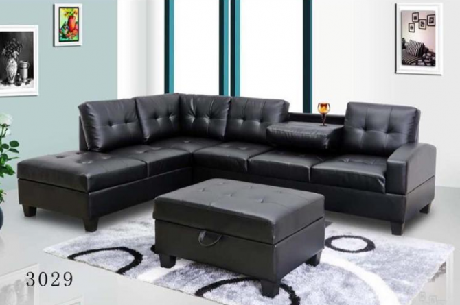 SOFA COUCH WITH MATCHING OTTOMAN BONDED LEATHER