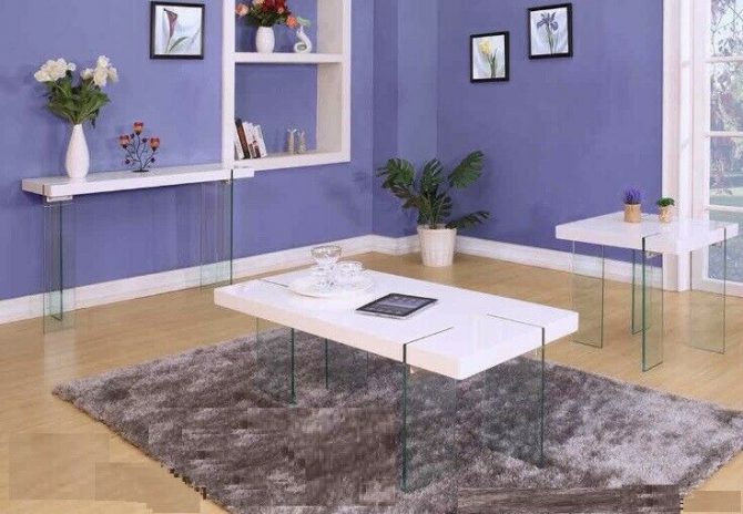 MODERN WHITE GLOSSY COFFEE TABLE WITH GLASS LEGS