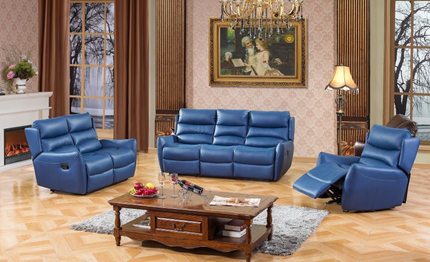 M 7965 Blue Leather Sofa Set Furtado