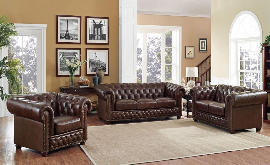 M 9918 Brown Leather Sofa Set Furtado, Leather Brown Sofa Set