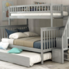 Twin over Double Bunk Bed with trundle in Grey