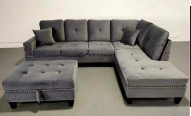 DF-2208 Grey Sofa Sectional with Chaise & Ottoman